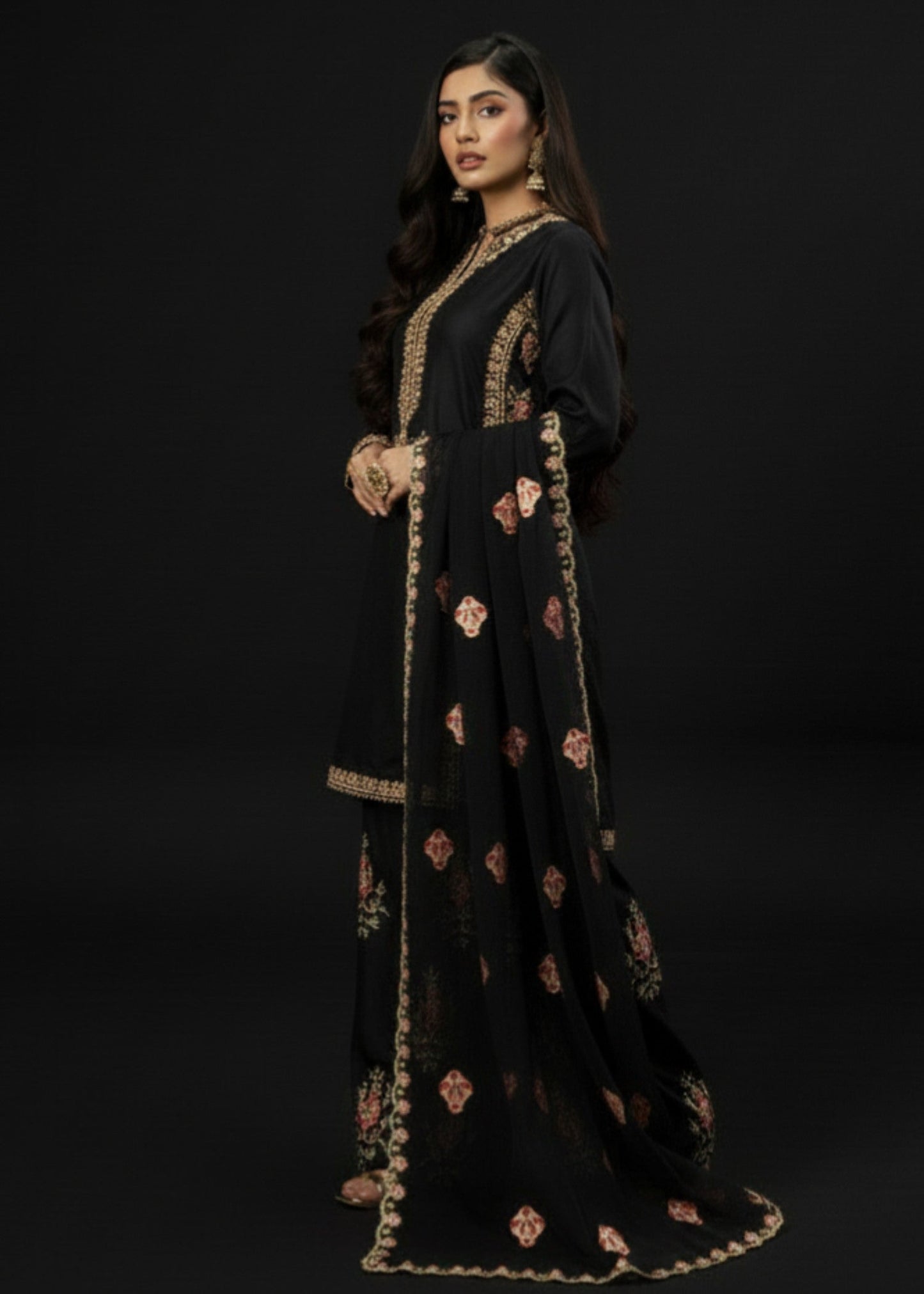 Farshi Luxe Black | 3 Pieces Silk