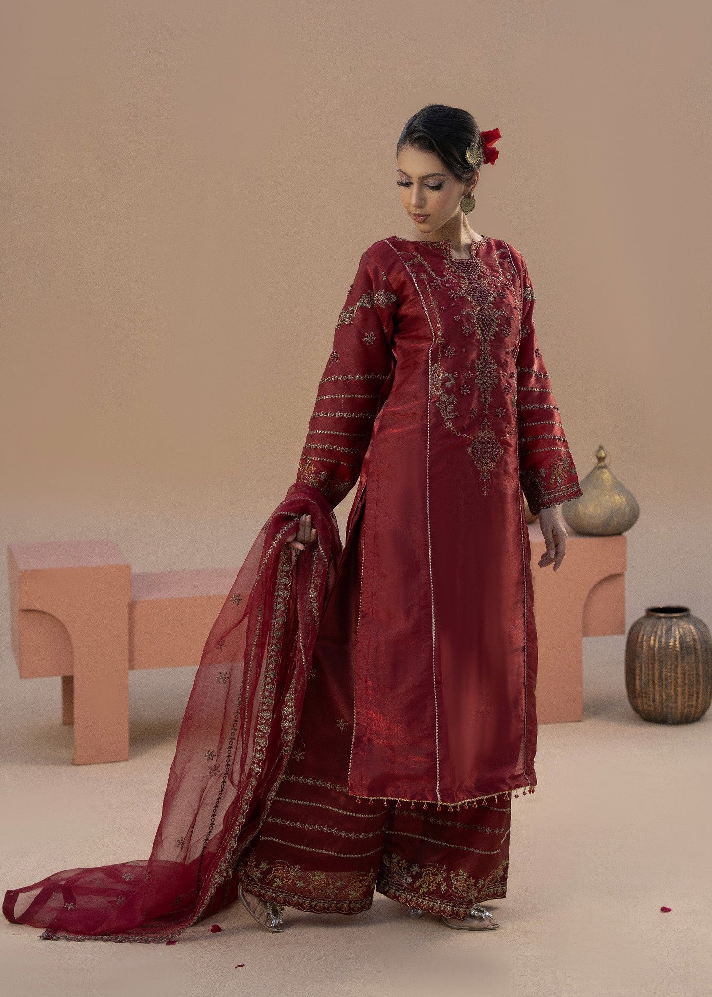 Riya Red | 3pcs Silk