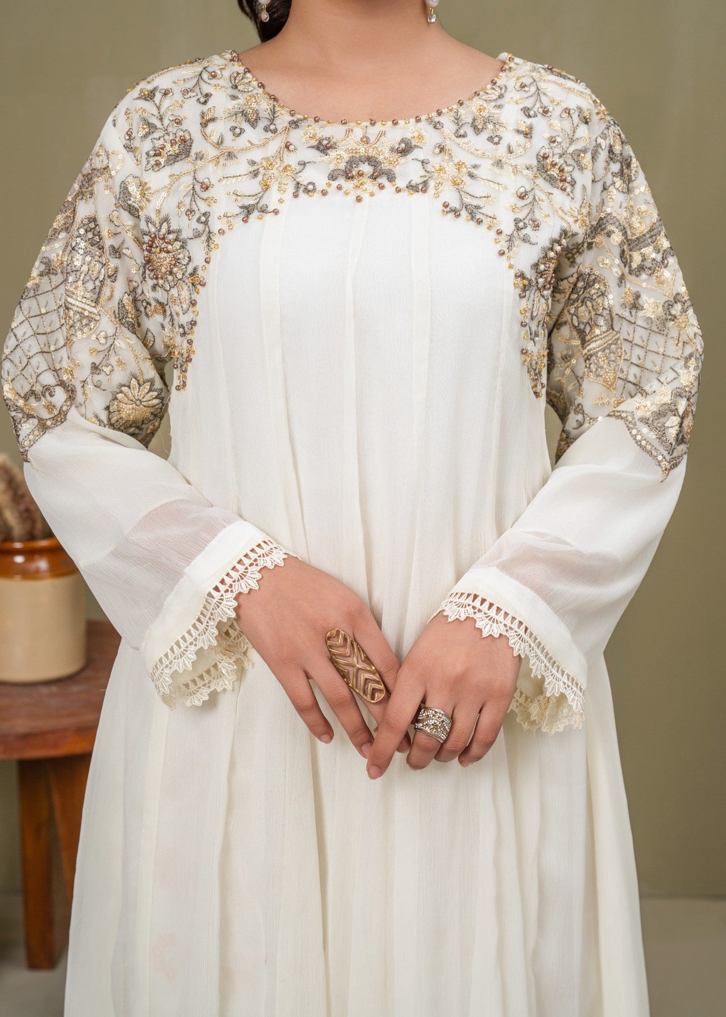 Shehnai White - 3pc Chiffon