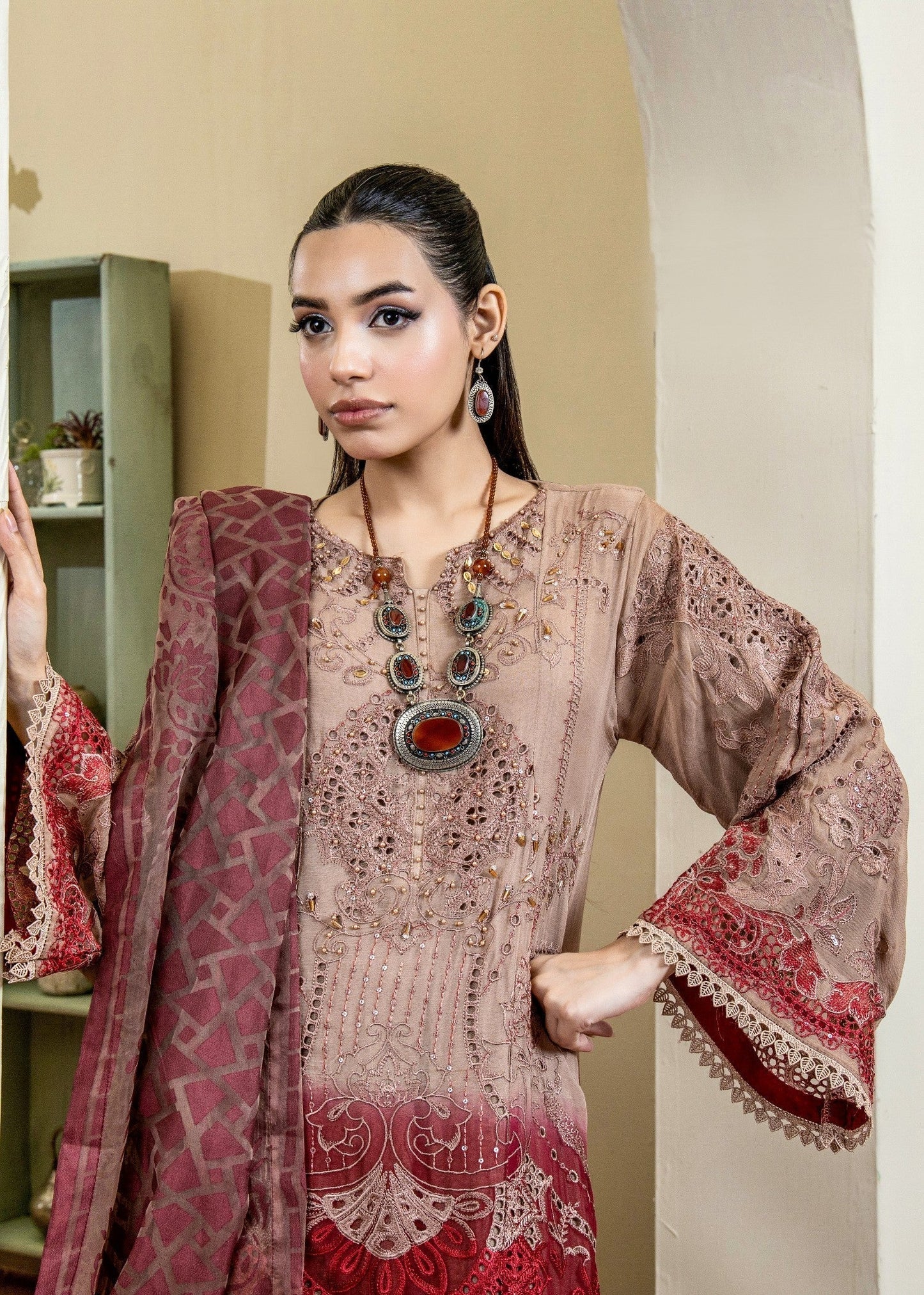 Rustic Brown Pret | 3pcs Chiffon Kurta Set