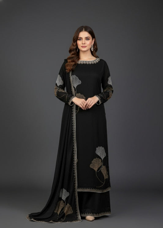 Glow Pret Black | 3pcs Chiffon Kurta Set