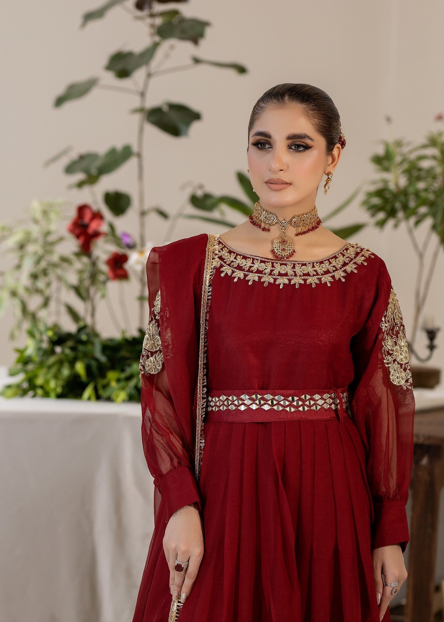 Maroon Bliss | 3pcs Chiffon Maxi