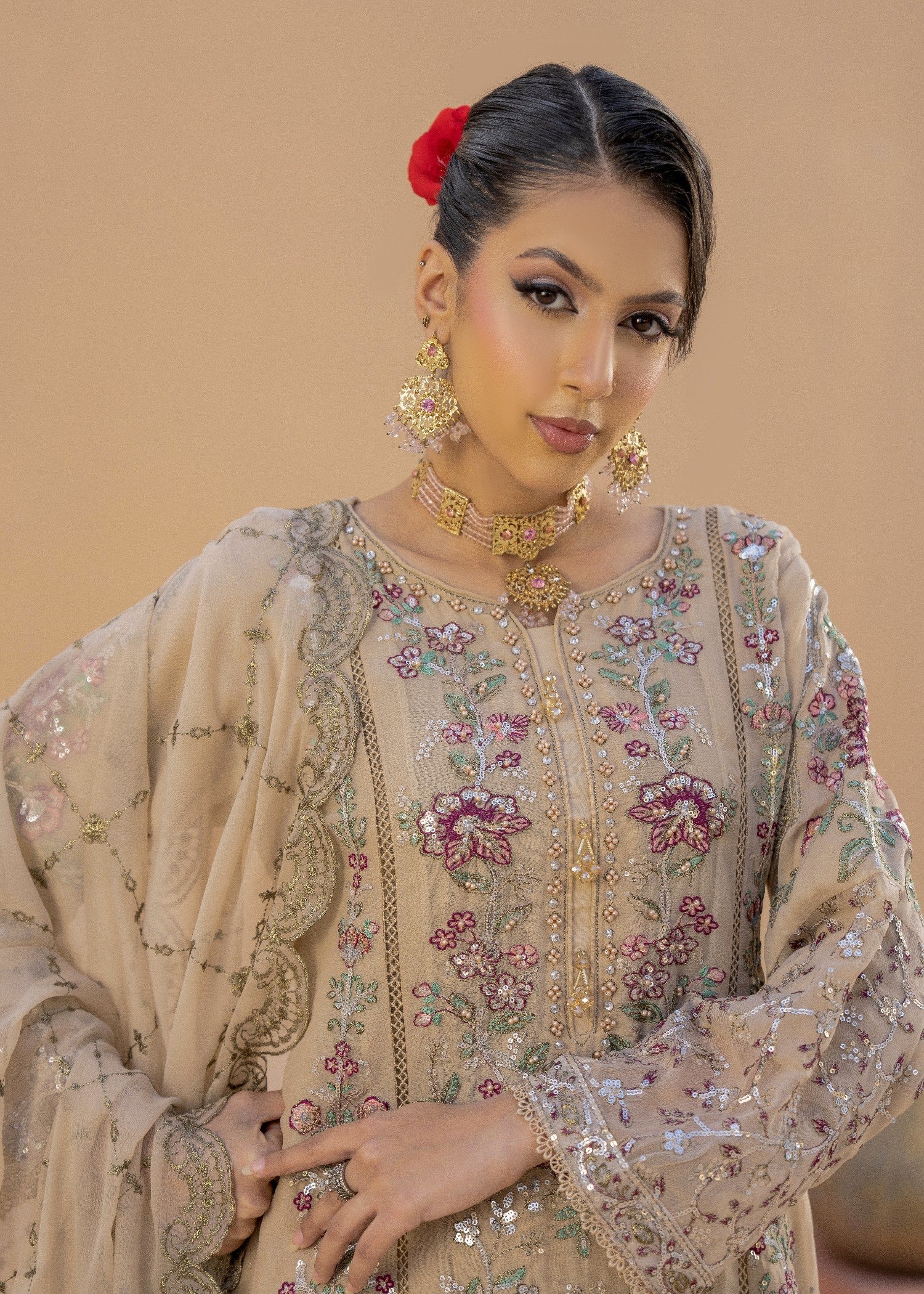 Banno Beige | 3pcs Chiffon Gharara Set