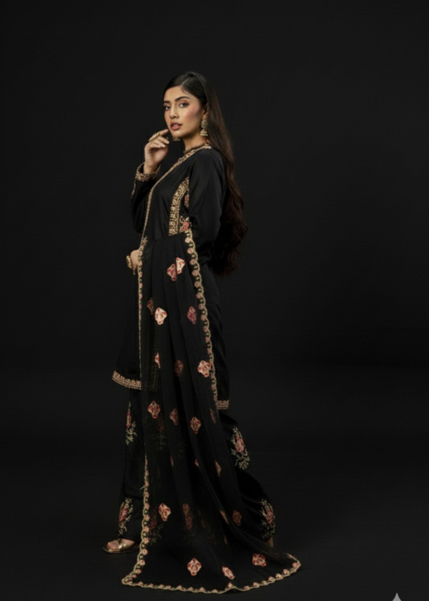 Farshi Luxe Black | 3 Pieces Silk