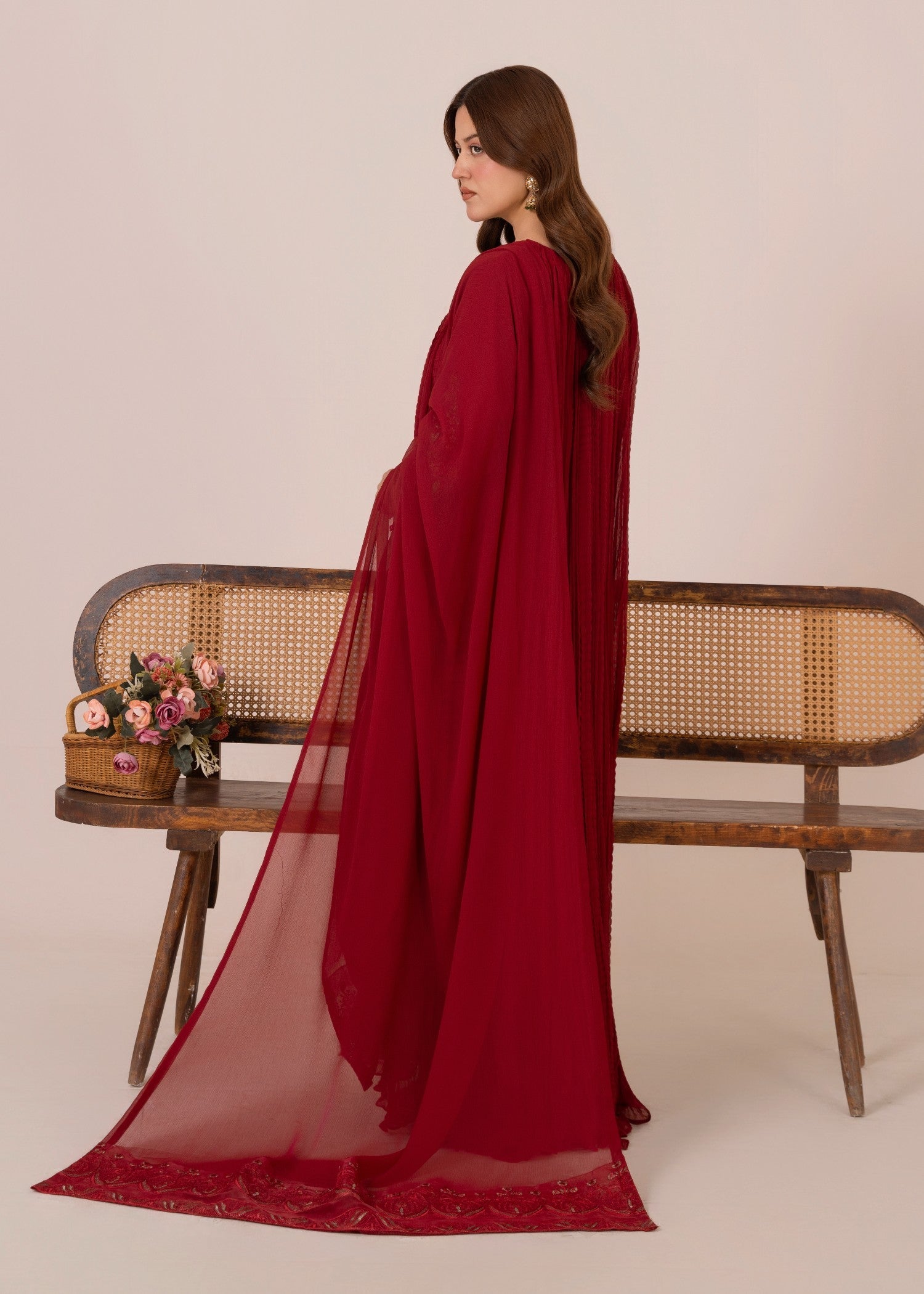 Red Crush - 3pc Chiffon Pishwas