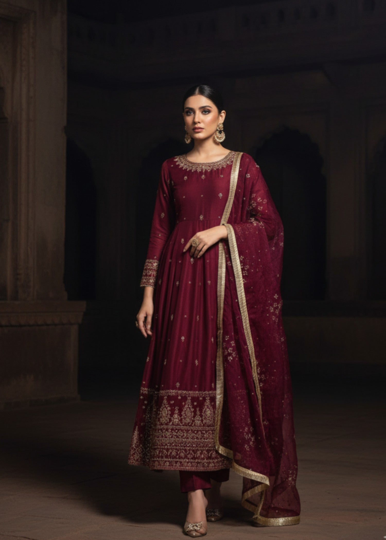 Maroon Bloom | 3pcs Kattan Silk Maxi