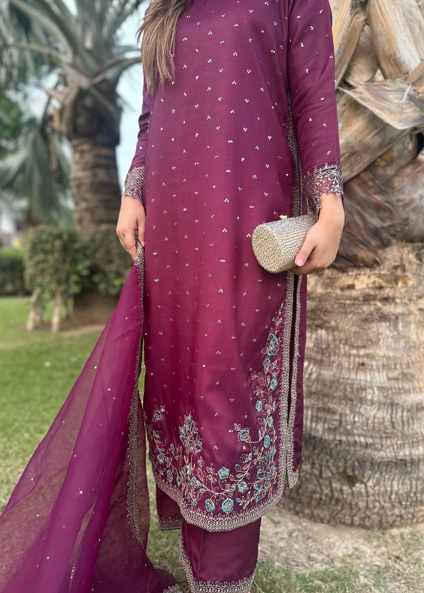 Plum Pret | 3pcs Silk Kurta Set