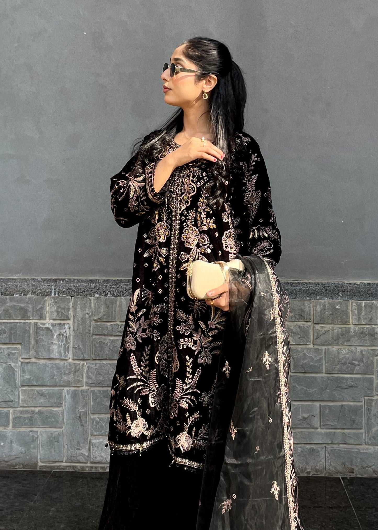 Black Regalia | 3pcs Embroidered Velvet