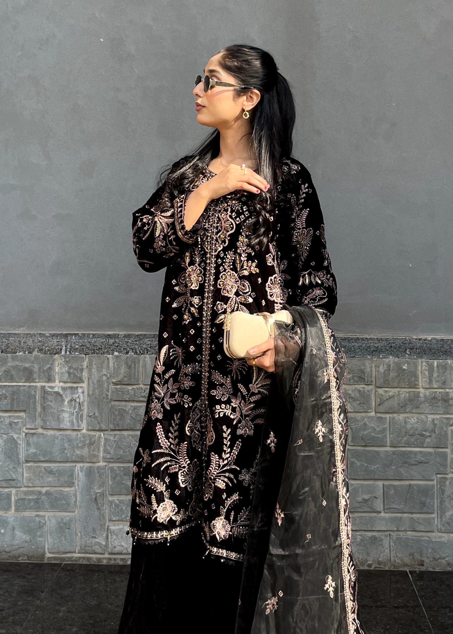Black Regalia | 3pcs Embroidered Velvet