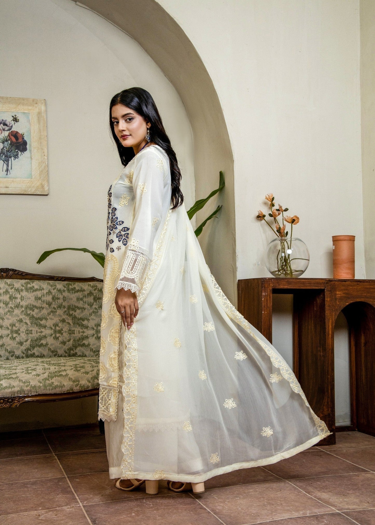 Ivory Elegance Pret | 3pcs Chiffon Set