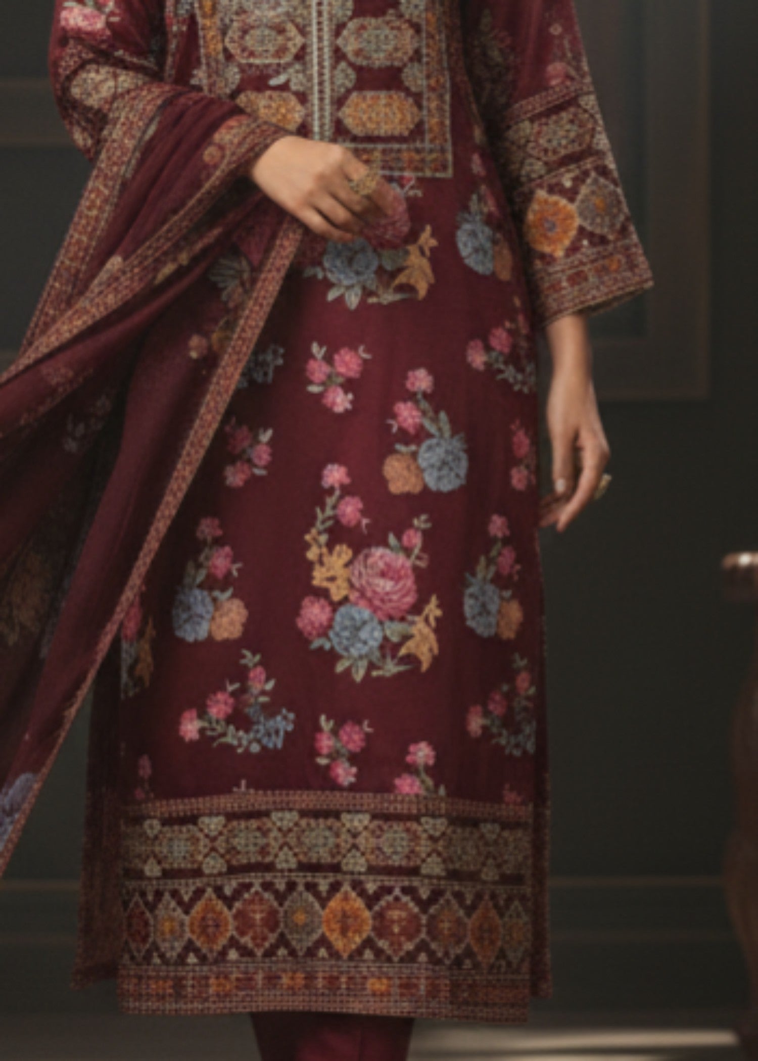 NOOR MAROON | 3pcs Shimoz Silk