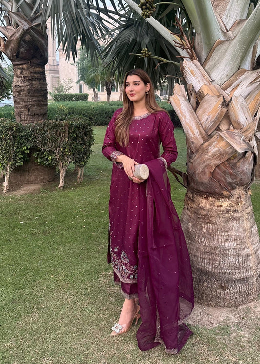 Plum Pret | 3pcs Silk Kurta Set
