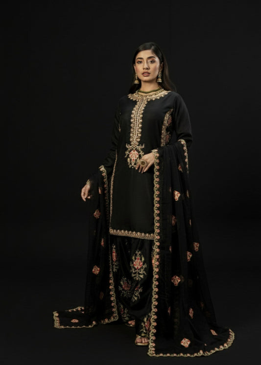 Farshi Luxe Black | 3 Pieces Silk