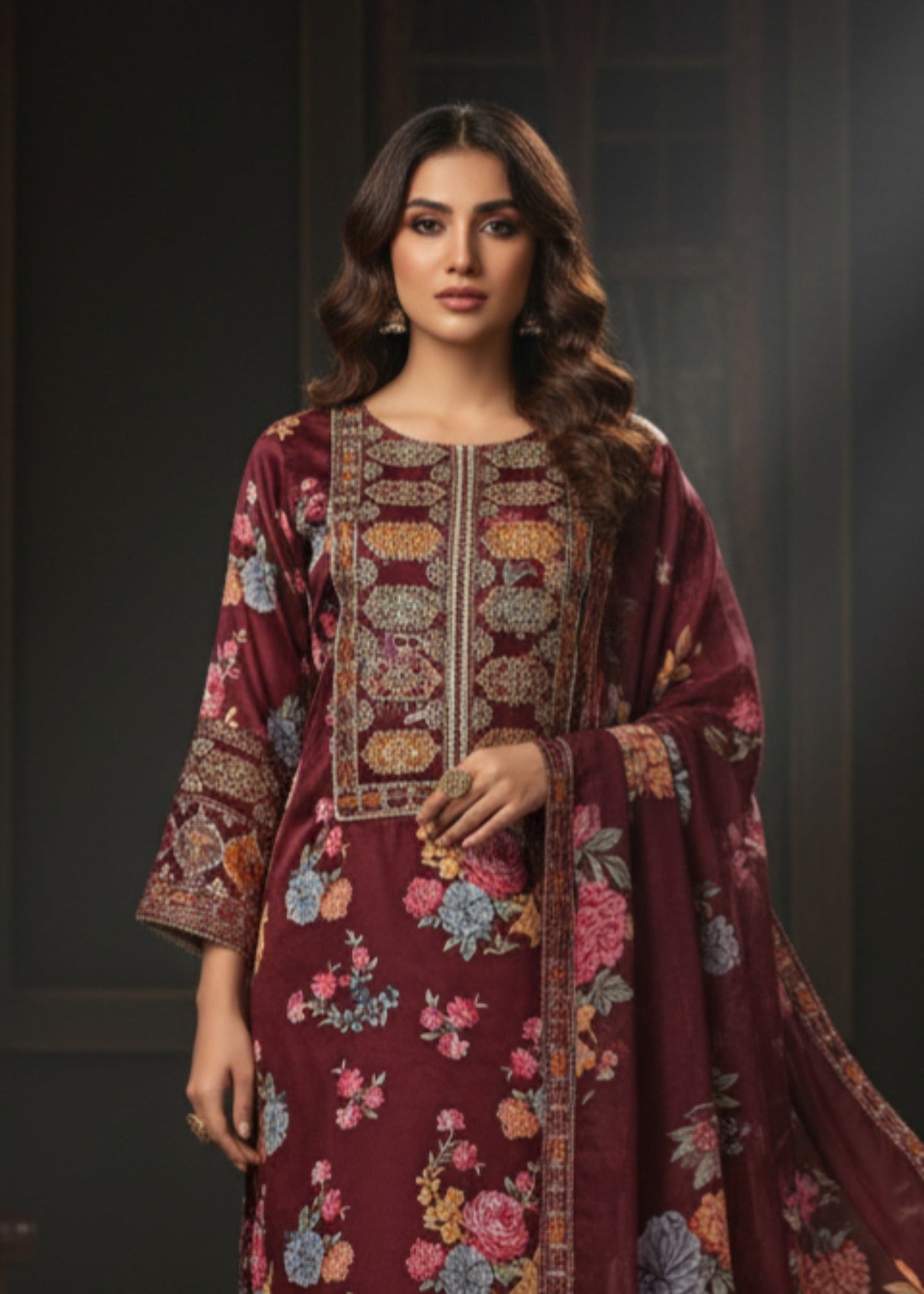 NOOR MAROON | 3pcs Shimoz Silk