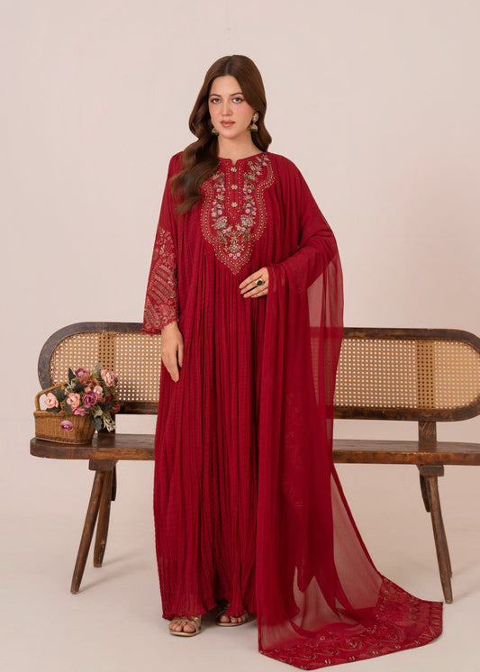 Red Crush - 3pc Chiffon Pishwas