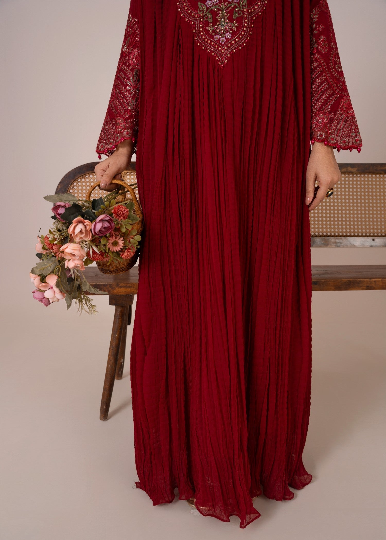 Red Crush - 3pc Chiffon Pishwas