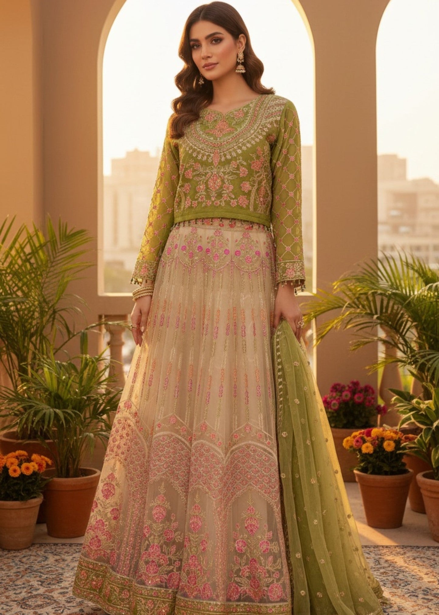 Mehndi Glow | 3pcs Lehenga Set