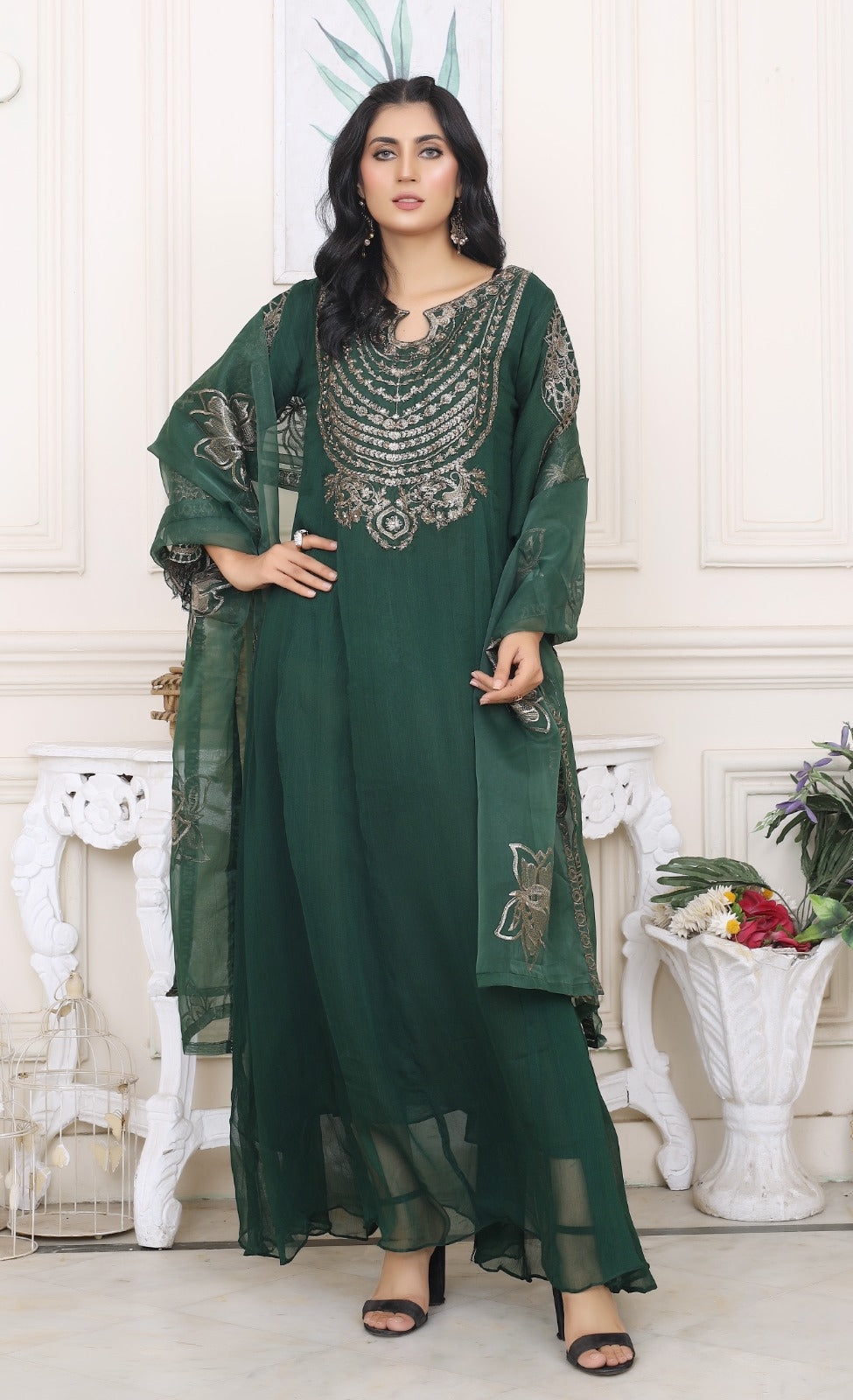 Grandeur in Green - 3 piece Chiffon