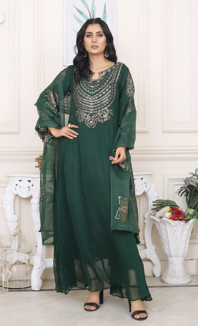 Grandeur in Green - 3 piece Chiffon