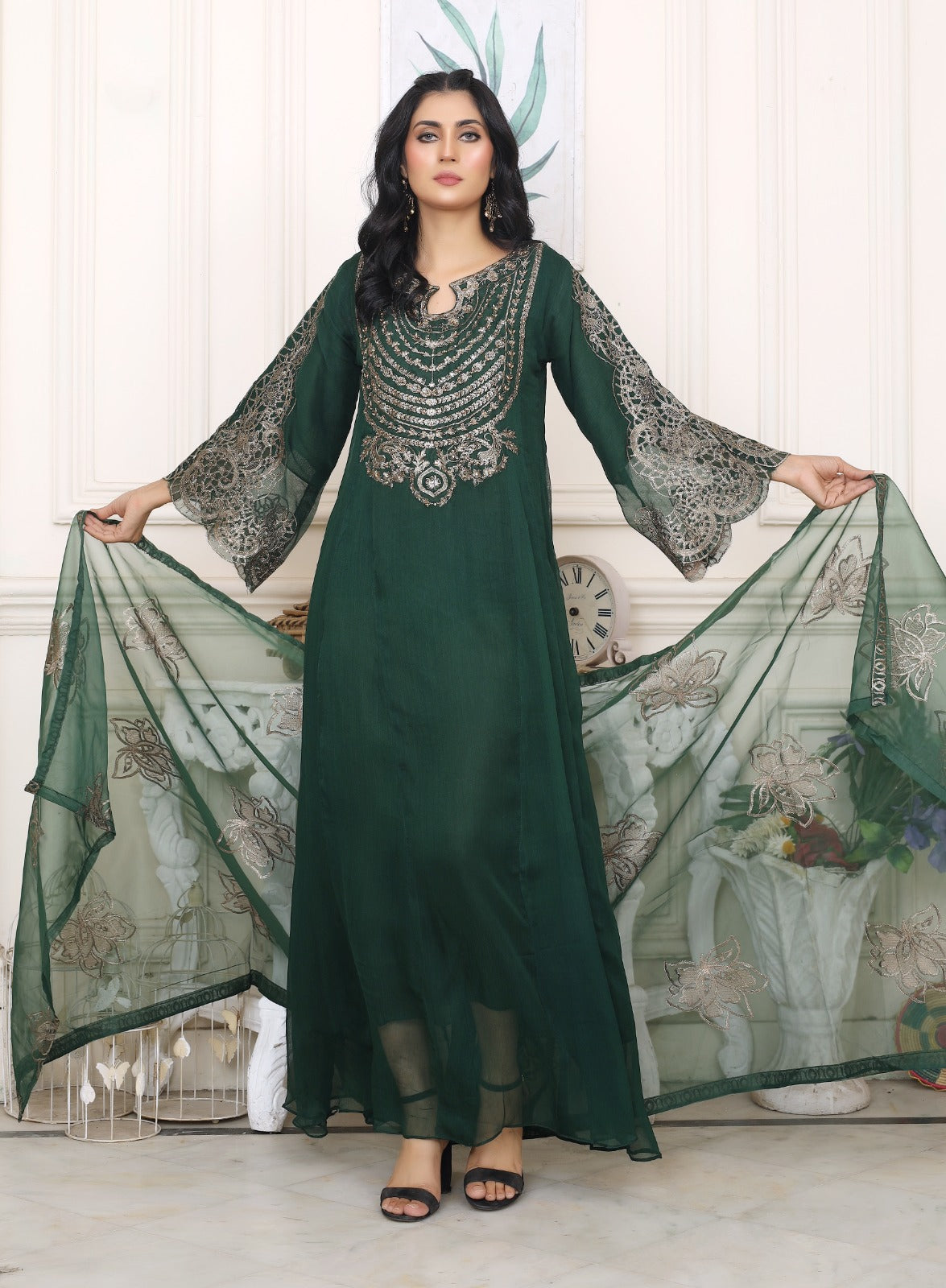 Grandeur in Green - 3 piece Chiffon