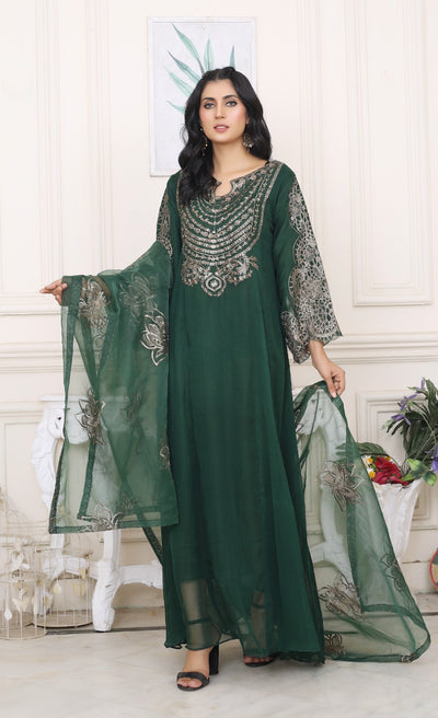 Grandeur in Green - 3 piece Chiffon