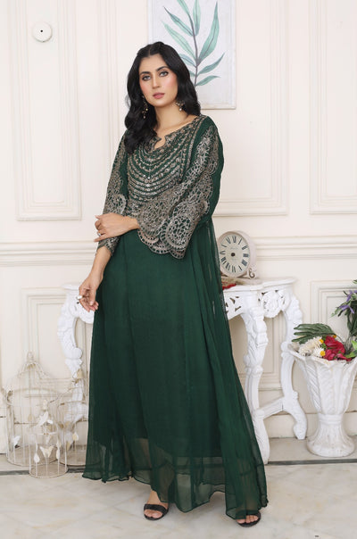 Grandeur in Green - 3 piece Chiffon